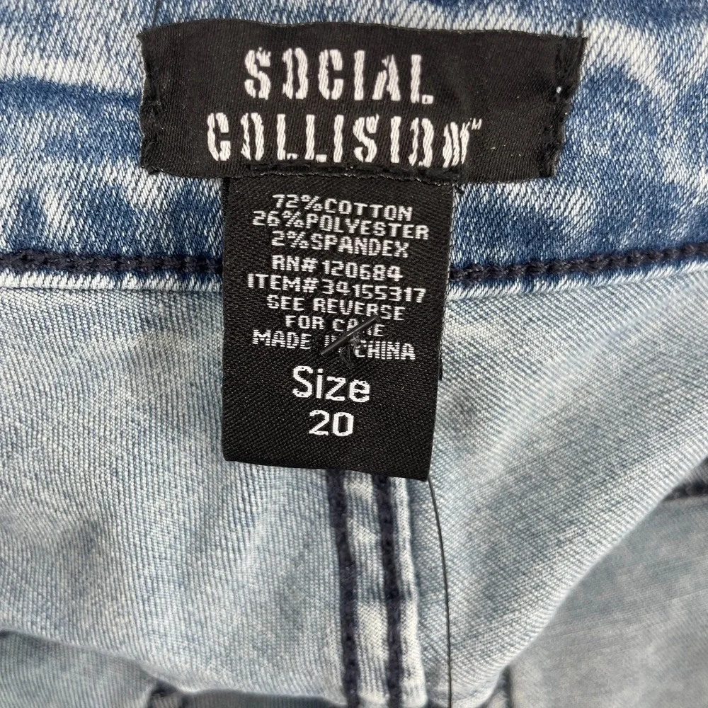 Social Collision Jeans Women Sz 20 Acid Wash Moto Suspender Flare Low‎ Rise 38